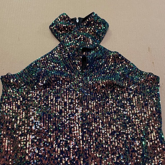 Cache Dress Women's Size Medium Multicolored Sequin Crossed Halter Dress - Picture 5 of 16